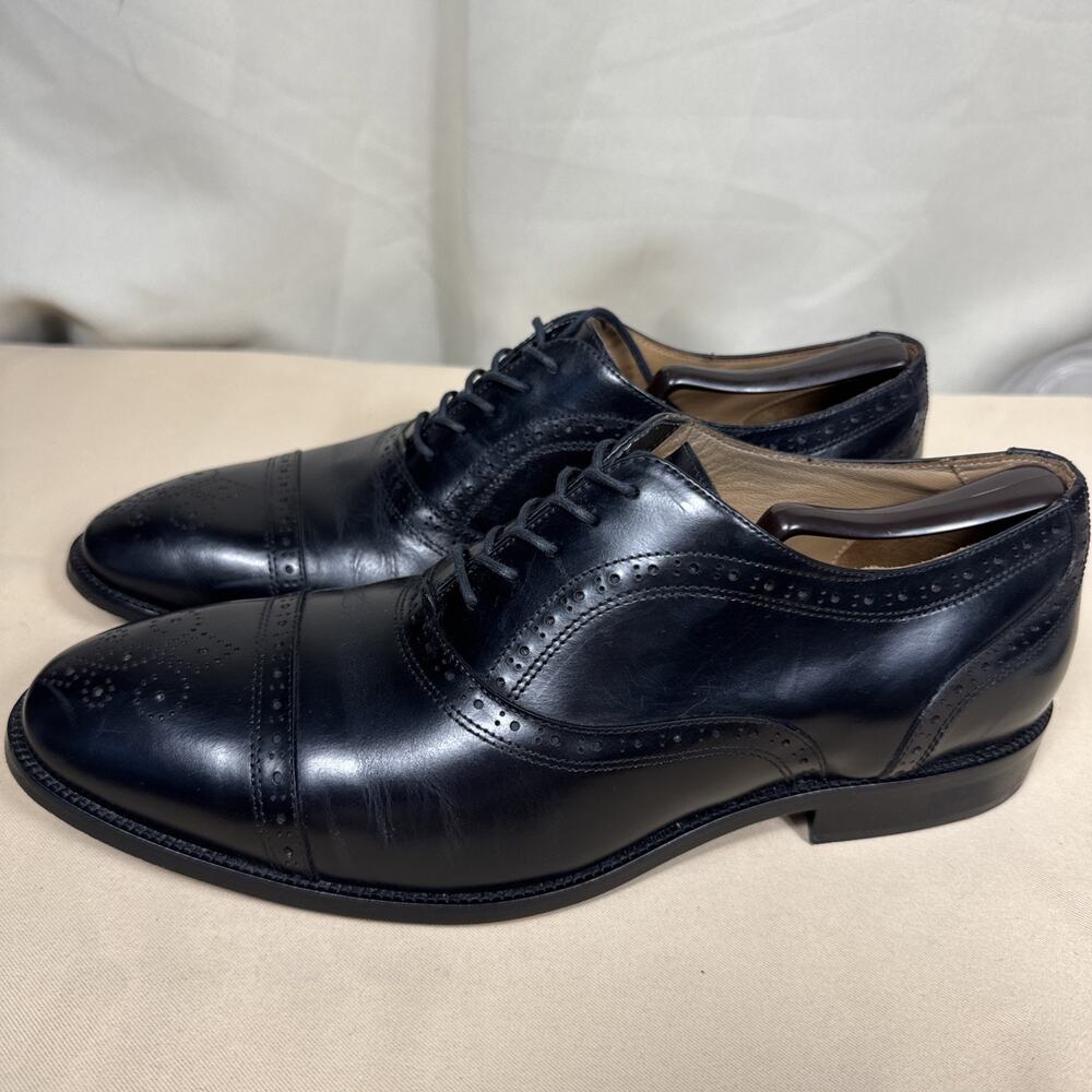 Flag LTD Black Nappa Glove Leather Cap Toe Brogue Oxford Dress Shoes Mens 10.5 M